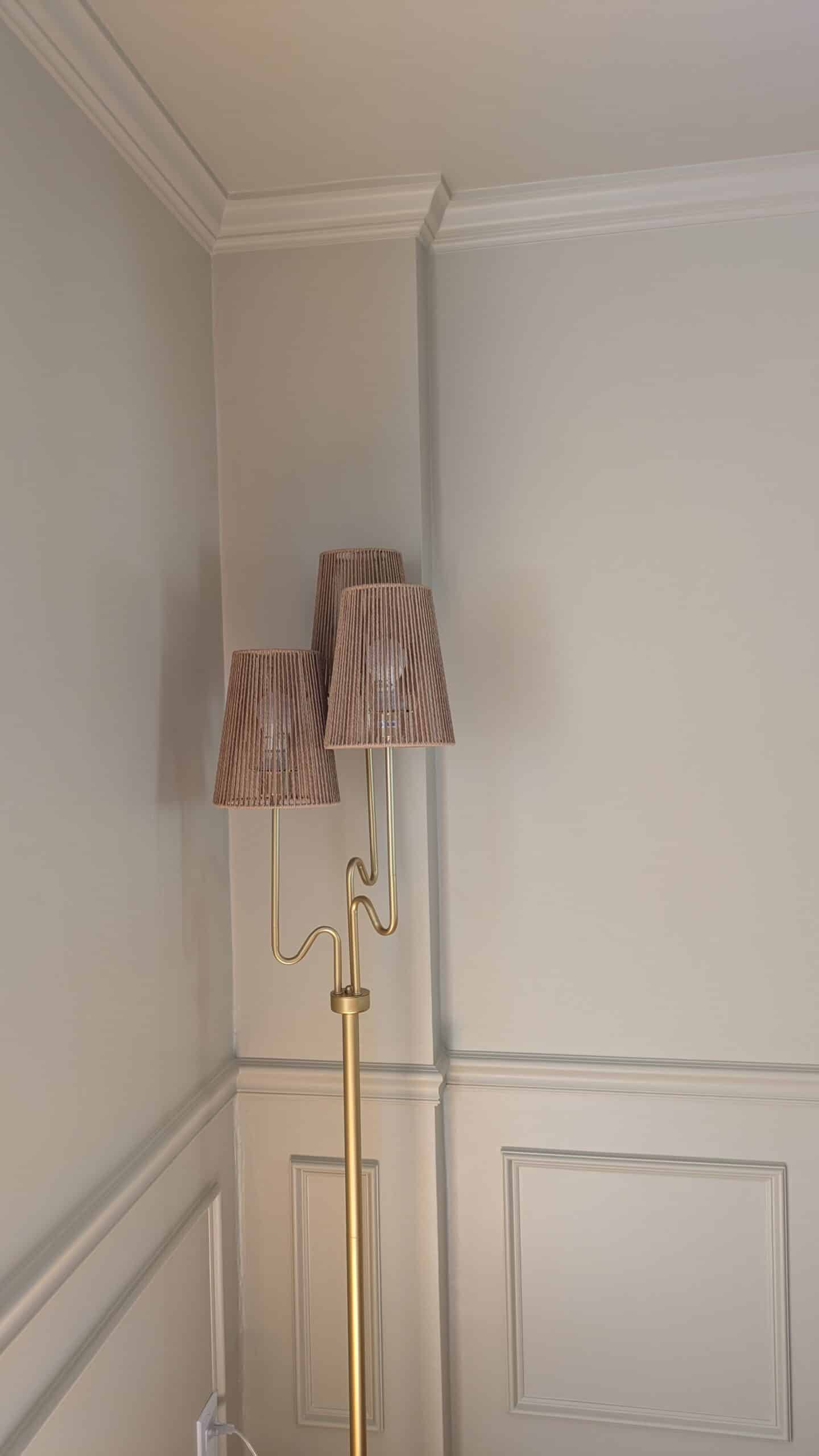 boho rattan floor lamp ... warm beige paint on the wall 